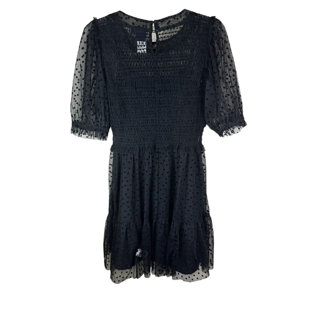 Gap Puff Sleeve Black Mini Dress, Size‎ Small Tall Evening, Sheer Mesh NEW